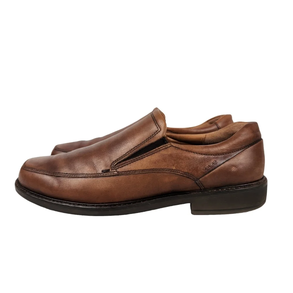 Ecco Holton Apron Toe Slip On Brown Leather Loafers Mens Size 10 to 10.5 EU 44